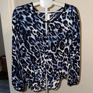 Cache Blue and Black Animal Print Blouse